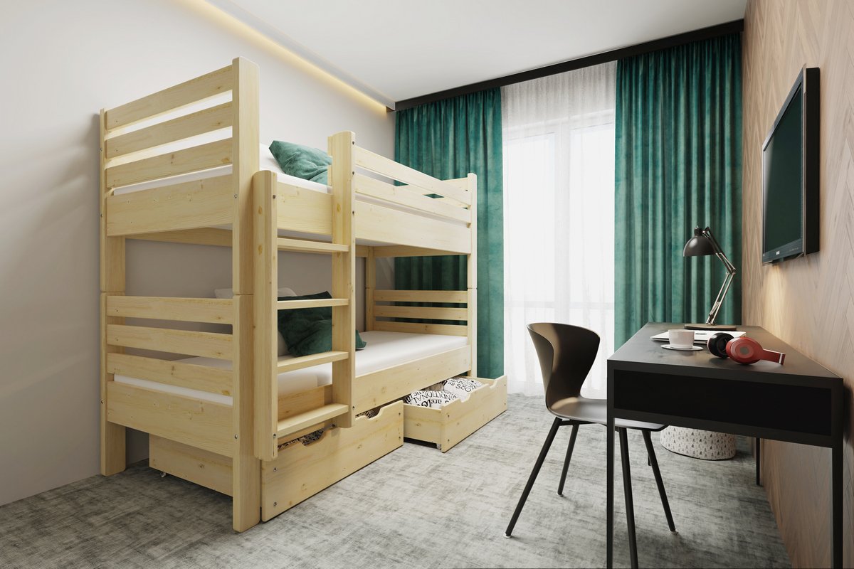 Patrová postel MIKOL 2v1 - 200x90 cm přírodní + rošty ZDARMA