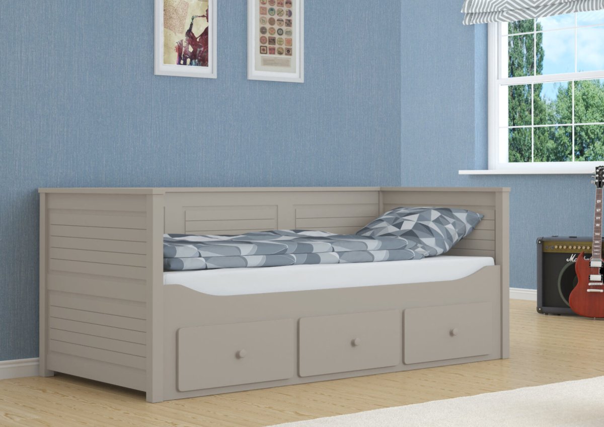 Rozkládací postel Lahti 90x200 cm šedá + rošty a zásuvky ZDARMA