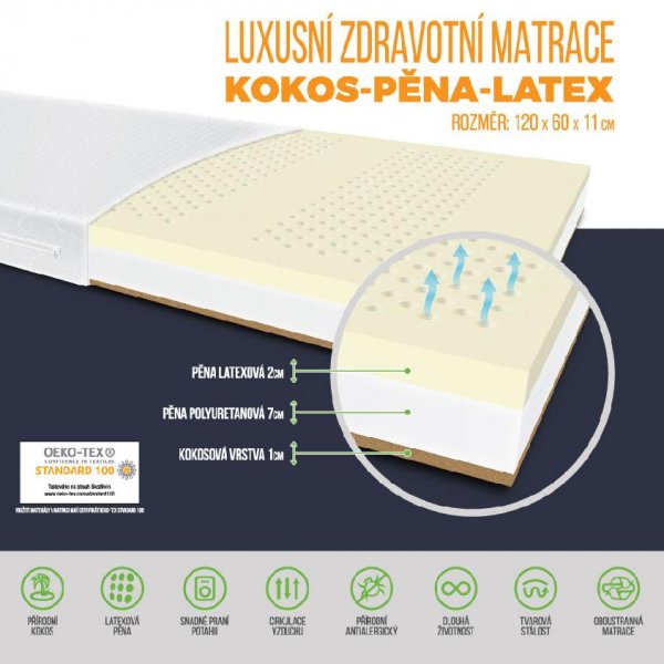 Zdravotní matrace Meditex 120 x 60 x 11 cm - latex / kokos