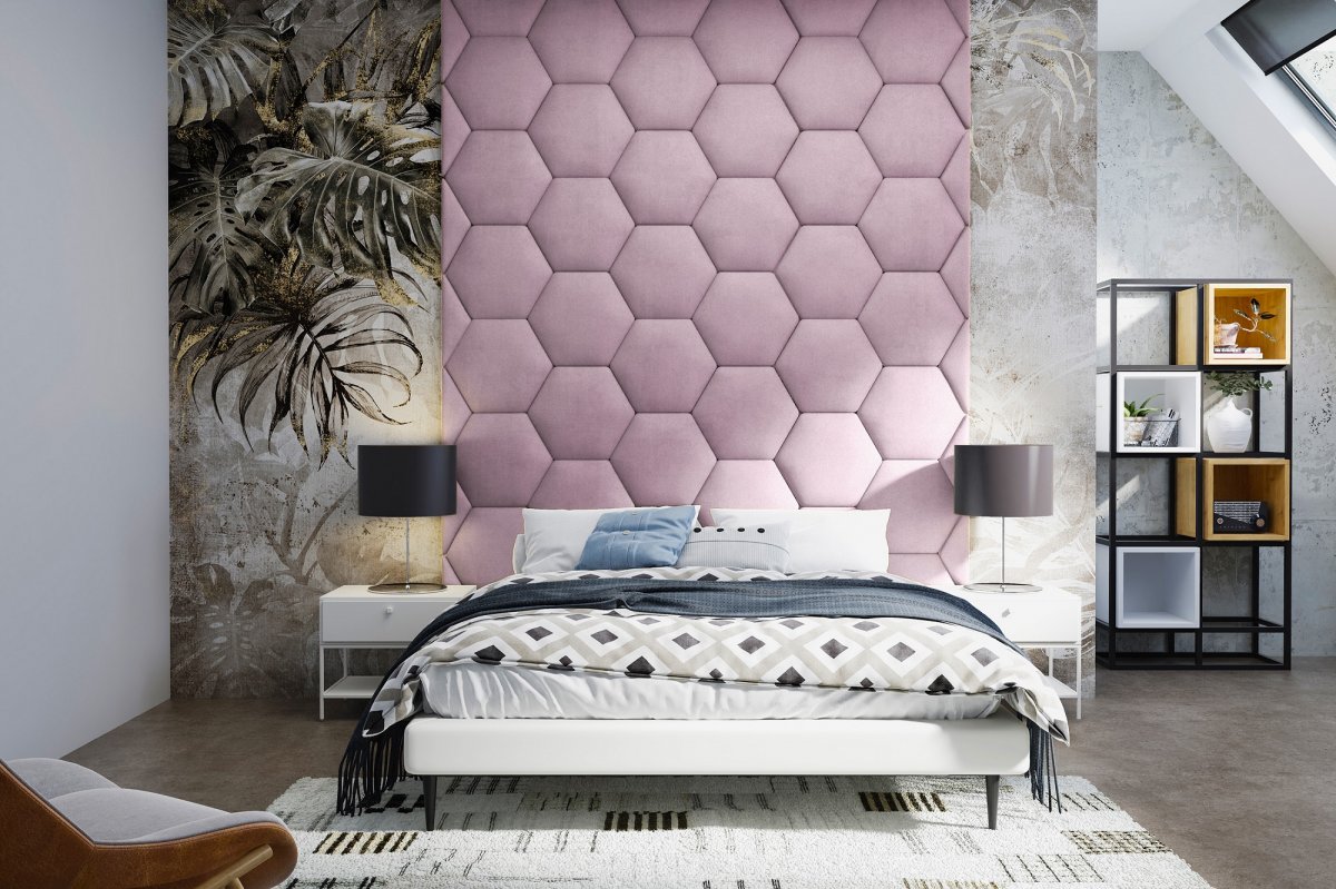 Čalouněný nástěnný panel Hexagon levandulová