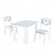 Stůl + dvě židle míč šedo-bílá