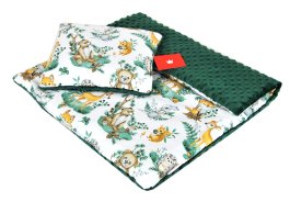 Polštářek + deka do kočárku minky - lesní zvířátka/ zelená