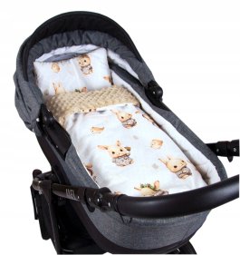 Polštářek + deka do kočárku minky - nr.150 / králíčci