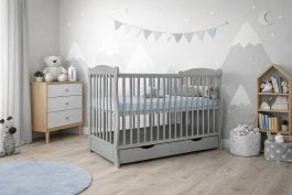 Postýlka Baša se šuplíkem120/60 cm - šedá Postýlka Baša se šuplíkem120/60 cm - šedá