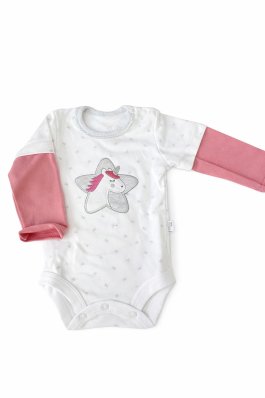 Kojenecké bavlněné body -bílé s jednorožcem