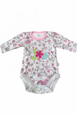 Kojenecké bavlněné body -šedé kytičky