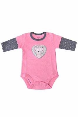 Kojenecké bavlněné body -růžové s kočkou