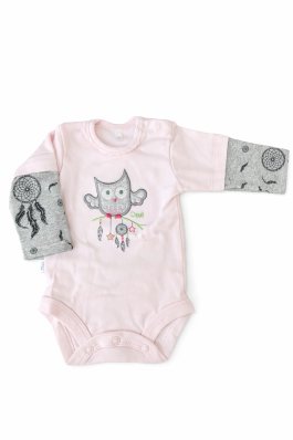 Kojenecké bavlněné body -růžové se sovičkou