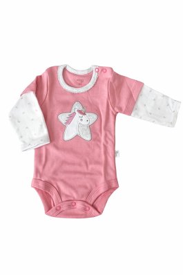 Kojenecké bavlněné body - tmavě růžové s jednorožcem1