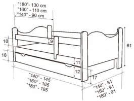 Postel BOHOUŠEK z masivu borovice 160/80 cm - ŠEDÁ + rošt ZDARMA