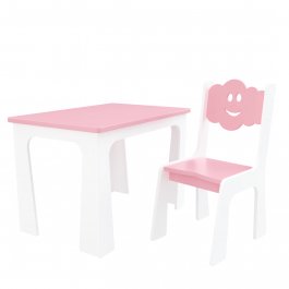 Stůl a židle opěrka - mrak bílo-růžová