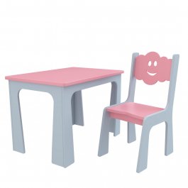 Stůl a židle opěrka - mrak šedo-růžová