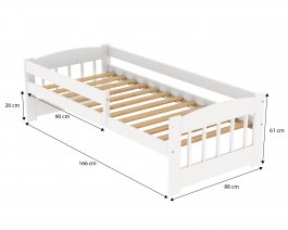 Postel Edík z masivu borovice 160/80 cm - BÍLÁ + rošt ZDARMA