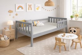 Postel FRED z masivu borovice 160/80 cm - ŠEDÁ + rošt ZDARMA