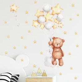 Samolepící dekorace na zeď - Medvídek ve hvězdách