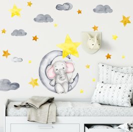 Samolepící dekorace na zeď /sloník na měsíčku