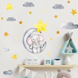 Samolepící dekorace na zeď - sloník na měsíčku