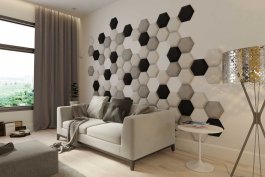 Čalouněný nástěnný panel Hexagon krémová