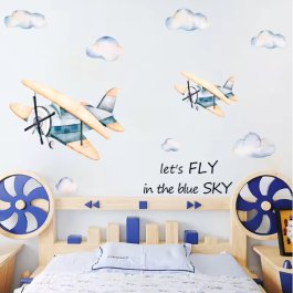 Dětská samolepící dekorace na zeď / Letadla