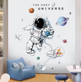 Zvětšit Dětská samolepící dekorace na zeď - Astronaut s Lajkou