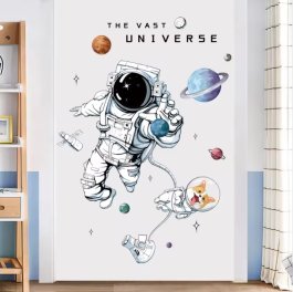 Dětská samolepící dekorace na zeď - Astronaut s Lajkou
