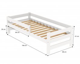 Postel KOUBA z masivu borovice 160x80 cm - BÍLÁ + rošt ZDARMA