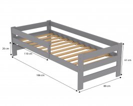 Postel KOUBA z masivu borovice 180/80 cm - ŠEDÁ + rošt ZDARMA