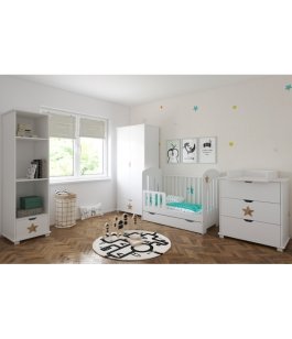 Postýlka 120/60 cm Star se šuplíkem - bílá - 2v1