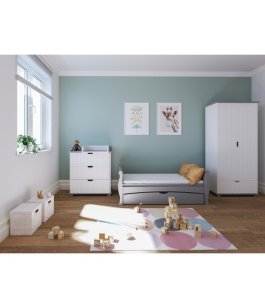 Postýlka 140/70 cm Margit - šedá - 3v1 se šuplíkem