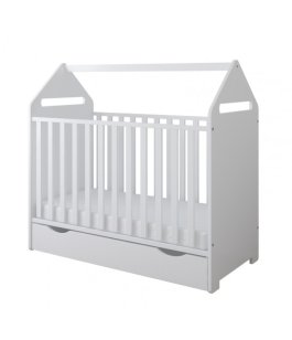 Postýlka 120/60 cm House - bílá - 2v1 se šuplíkem