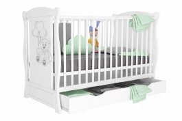 Zvětšit Postýlka 2v1 Baša se šuplíkem120/60 cm - bílá medvídek