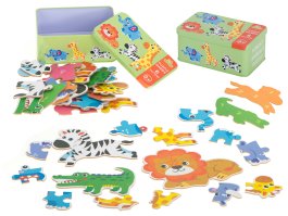 Puzzle v plechové krabičce - zvířátka safari