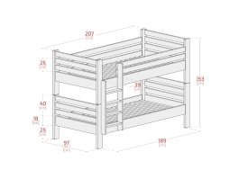 Patrová postel MIKOL 2v1 - 200x90 cm šedá + rošty ZDARMA