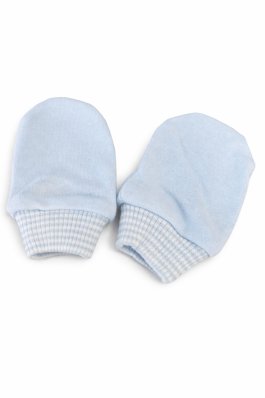 Kojenecké bavlněné rukavičky - modré  pruh lem