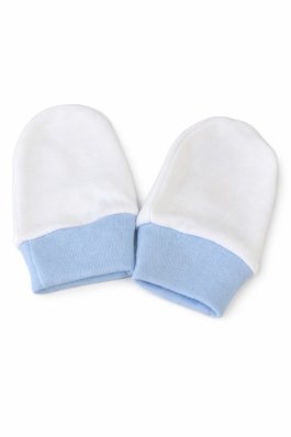 Kojenecké bavlněné rukavičky - bílé s modrý lem