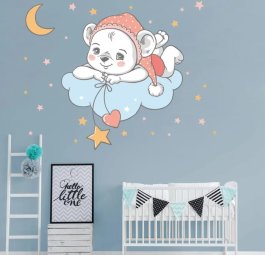 Samolepící dekorace na zeď - medvídek na mráčku