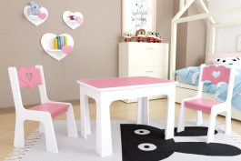 Stůl + dvě židle - srdce růžovo-bílá