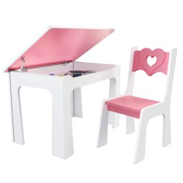 Stůl otevírací + 1 židle - Srdce růžová
