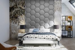 Čalouněný nástěnný panel Hexagon šedá