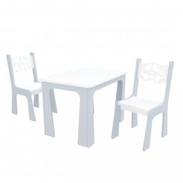 Stůl + dvě židle - auta bílo-šedá 
