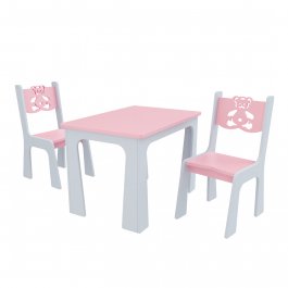Stůl + dvě židle - méďa růžovo-šedá
