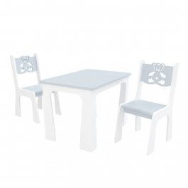Stůl + dvě židle - méďa šedo-bílá