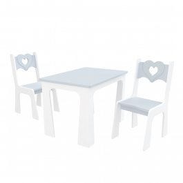 Stůl + dvě židle - srdce šedo-bílá