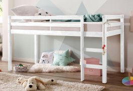 Dětská vyvýšená postel s žebříkem bílá + rošt ZDARMA